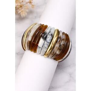 Chunky Resin Bangle Stack | Neutral Tortoise + Marble Mix